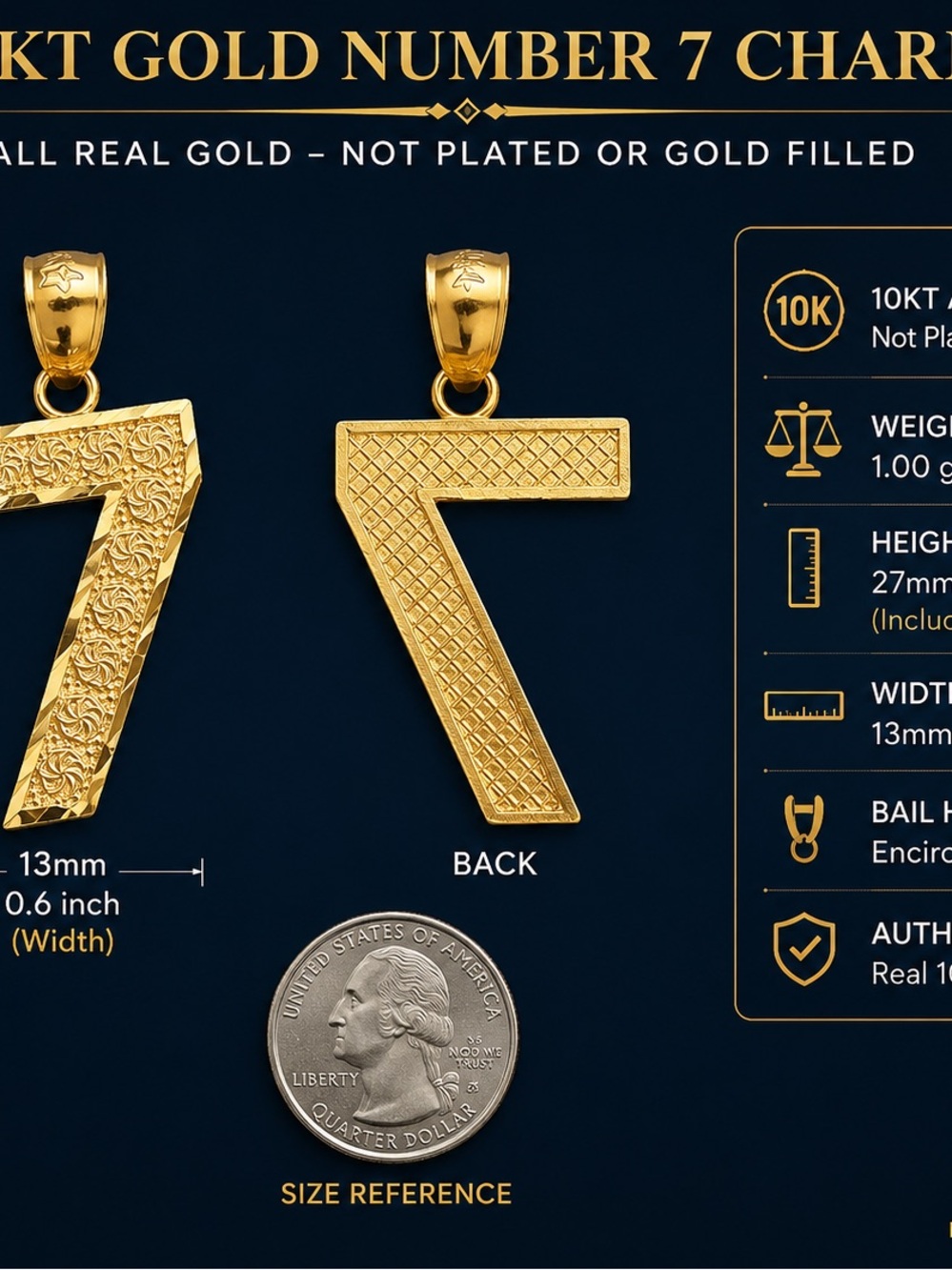 10K Gold Number 7 Pendant Necklace - Gold
